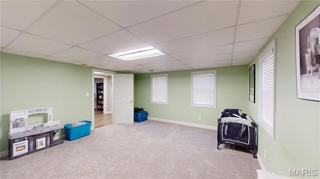 20 Denzel Dr, Greenville, IL 62246 - recreation room featuring carpet, a paneled ceiling, and baseboards