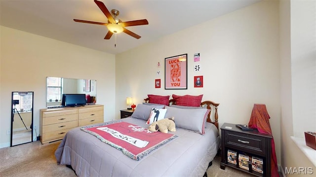 5653 Waterman Blvd Unit 1N, Saint Louis, MO 63112 - bedroom with light carpet and a ceiling fan