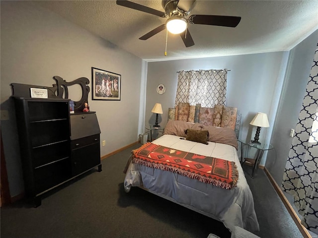 506 E Jefferson St, Perry, MO 63462 - carpeted bedroom with a textured ceiling, a ceiling fan, and baseboards