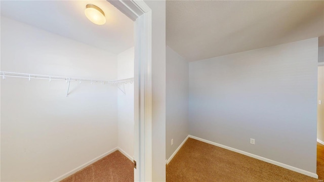 walk in closet with carpet