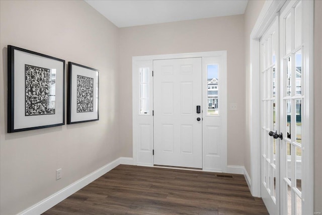 513 Beneficial Way, Saint Charles, MO 63304 - entrance foyer with baseboards, dark wood-style floors, and french doors