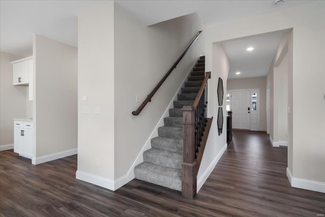 513 Beneficial Way, Saint Charles, MO 63304 - staircase with wood finished floors, baseboards, and recessed lighting