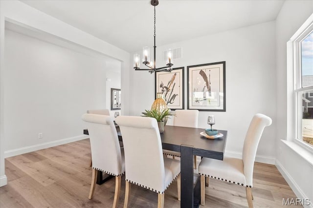 513 Beneficial Way, Saint Charles, MO 63304 - dining space featuring a chandelier, light wood-type flooring, and baseboards