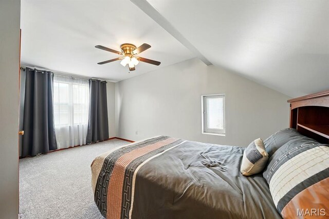 4355 Toenges Ave, Saint Louis, MO 63116 - bedroom with carpet, multiple windows, lofted ceiling, and a ceiling fan