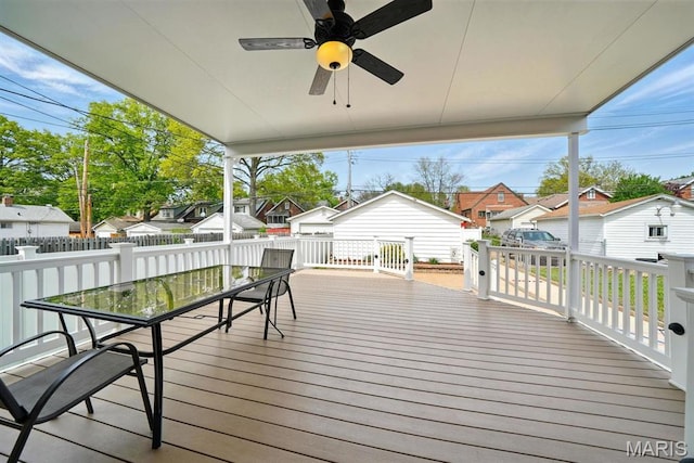 4355 Toenges Ave, Saint Louis, MO 63116 - deck with outdoor dining space, a residential view, ceiling fan, and fence