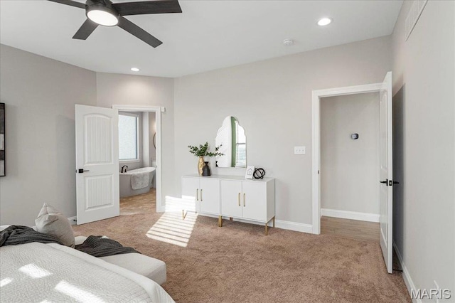 504 Coppice Ct, Wentzville, MO 63385 - bedroom featuring light colored carpet, recessed lighting, multiple windows, baseboards, and a ceiling fan