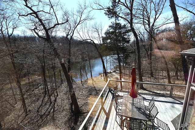 wooden deck with a water view