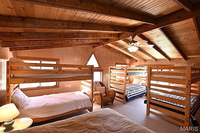 856 Aspen Lake Dr, Innsbrook, MO 63390 - bedroom featuring wood walls, carpet floors, and wood ceiling