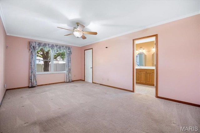 221 Greiner Ct, Ellisville, MO 63021 - carpeted spare room featuring a ceiling fan and ornamental molding