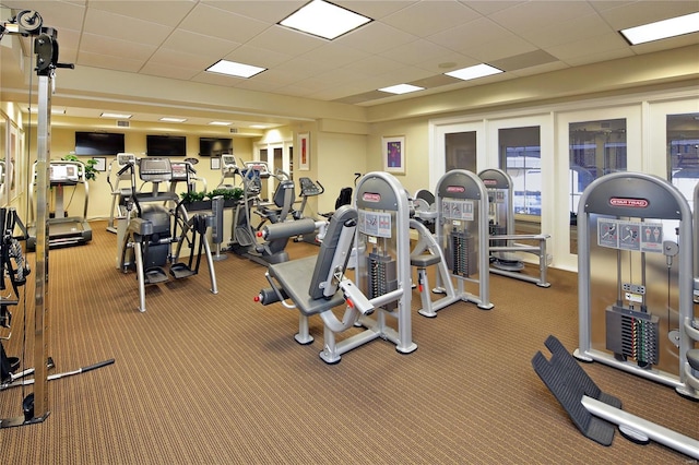 150 Carondelet Unit 2901, Saint Louis, MO 63105 - gym with carpet flooring and a drop ceiling