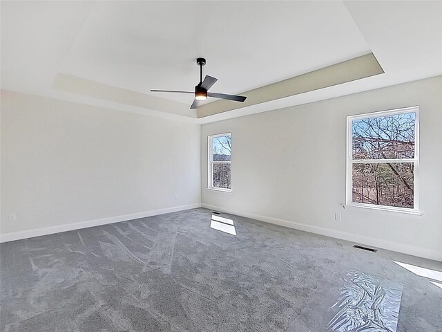 220 Great Bear Pass, Foristell, MO 63348 - unfurnished room with a tray ceiling, carpet flooring, a ceiling fan, and baseboards