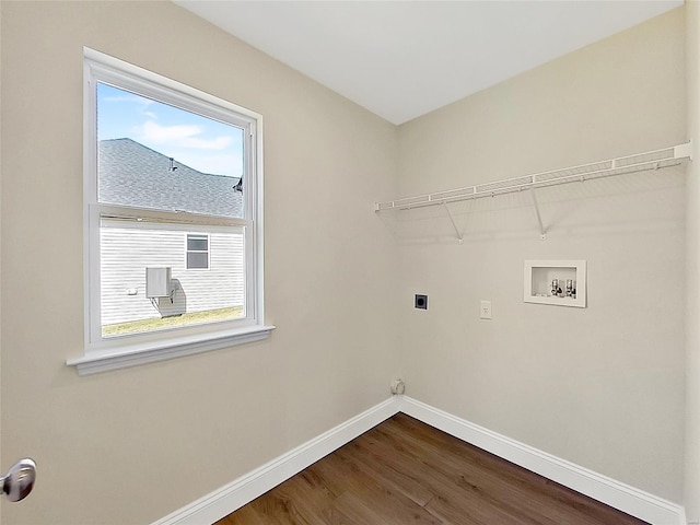 220 Great Bear Pass, Foristell, MO 63348 - clothes washing area with baseboards, hookup for an electric dryer, washer hookup, and dark wood-type flooring