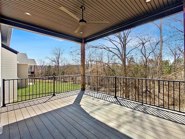 220 Great Bear Pass, Foristell, MO 63348 - wooden terrace with a ceiling fan and a yard
