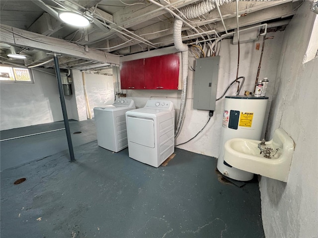 1522 E 5th St, Washington, MO 63090 - basement with electric panel, water heater, washing machine and dryer, and a sink
