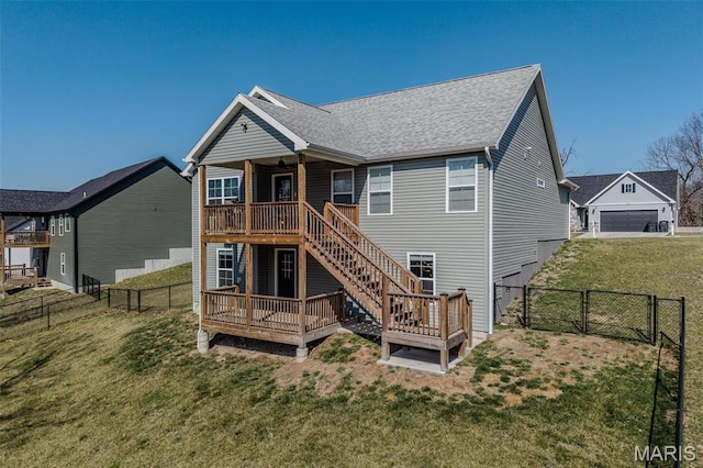 117 Alice Dr, Waynesville, MO 65583 - back of house featuring a gate, a wooden deck, stairway, and roof with shingles
