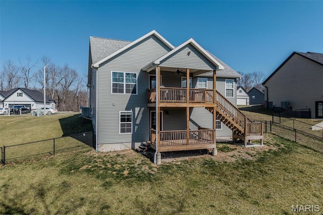 117 Alice Dr, Waynesville, MO 65583 - back of property featuring a deck, a ceiling fan, and stairway