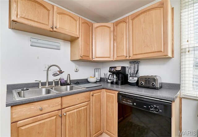 125 Lithia Ave, Saint Louis, MO 63119 - kitchen featuring dishwasher, a sink, light brown cabinets, and dark countertops
