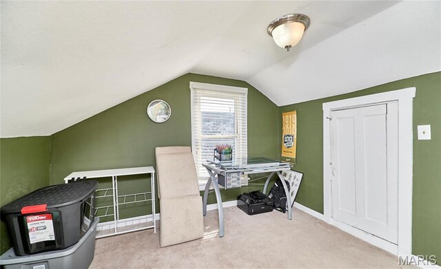 125 Lithia Ave, Saint Louis, MO 63119 - carpeted home office featuring lofted ceiling and baseboards