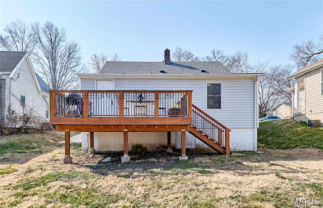 125 Lithia Ave, Saint Louis, MO 63119 - rear view of property featuring a deck, a chimney, stairs, and a shingled roof