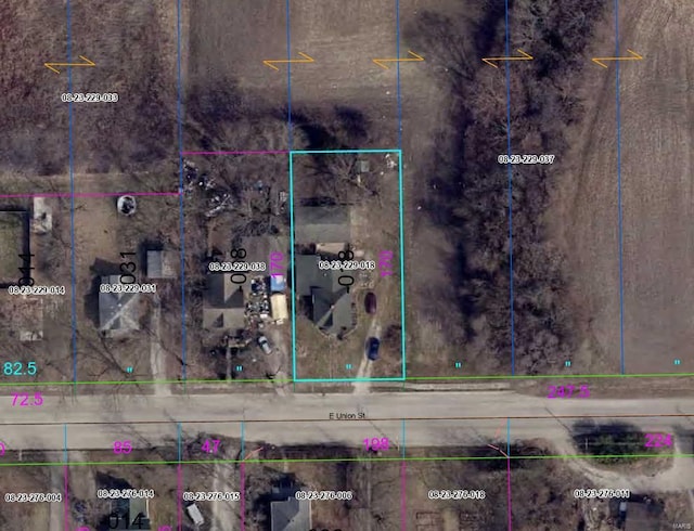 aerial overview of property's location featuring property boundaries highlighted