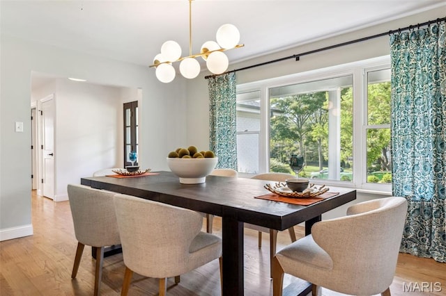 502 Briar Ridge Ln, Saint Louis, MO 63131 - dining area featuring light wood-style floors, a chandelier, and baseboards