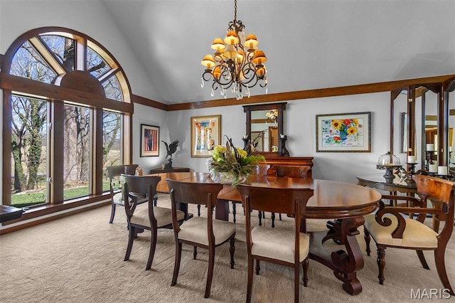 167 Red Fox Ln, Cape Girardeau, MO 63701 - dining area with carpet, plenty of natural light, a chandelier, and high vaulted ceiling