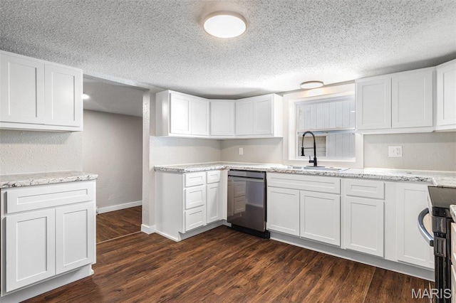 1005 Tyler St, Park Hills, MO 63601 - kitchen with dishwasher, a sink, dark wood finished floors, electric range, and a textured ceiling