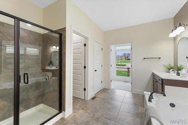 115 Place De Yeager, Lake St Louis, MO 63367 - full bath with a shower stall, vanity, baseboards, a tub to relax in, and tile patterned floors