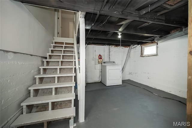 133 Lithia Ave, Saint Louis, MO 63119 - below grade area with washer / clothes dryer and stairs