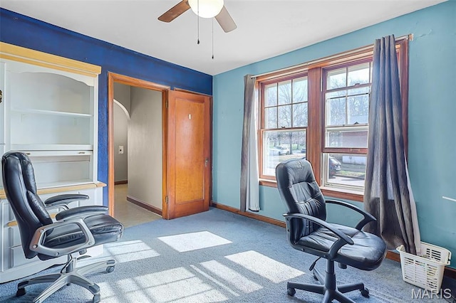 5800 Marquette Ave, Saint Louis, MO 63139 - home office featuring ceiling fan, baseboards, and carpet flooring
