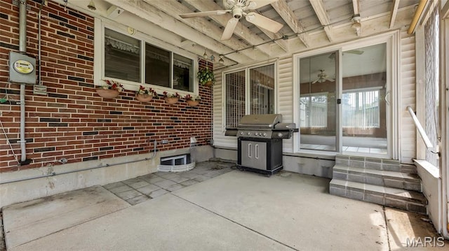 912 Salem Way, Ellisville, MO 63021 - view of patio / terrace with area for grilling, a ceiling fan, and entry steps