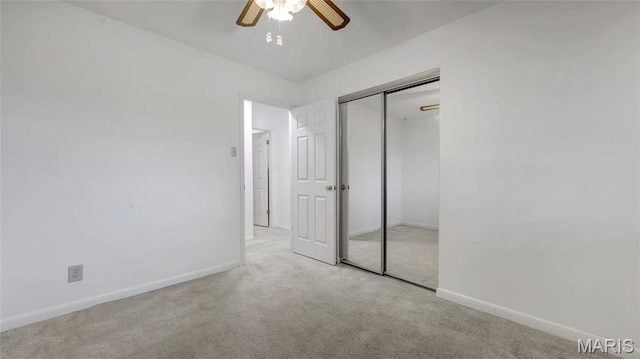 912 Salem Way, Ellisville, MO 63021 - unfurnished bedroom featuring carpet, baseboards, a closet, and ceiling fan