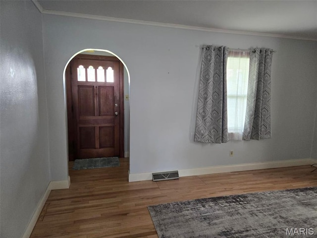 1450 Mulliken St, Carlyle, IL 62231 - entrance foyer featuring plenty of natural light, arched walkways, wood finished floors, and crown molding