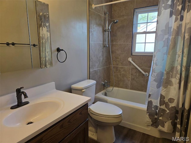 1450 Mulliken St, Carlyle, IL 62231 - bathroom with shower / bath combo with shower curtain, vanity, toilet, and wood finished floors