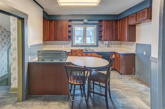 216 S Dickey St, Sparta, IL 62286 - kitchen with open shelves, a sink, baseboards, and black dishwasher