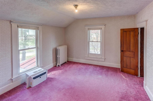 216 S Dickey St, Sparta, IL 62286 - bonus room with radiator heating unit, lofted ceiling, healthy amount of natural light, a textured ceiling, and a wall mounted AC