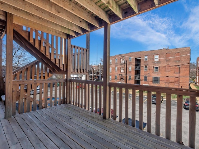 deck featuring stairs