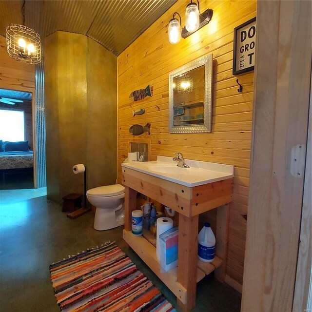 1432 Wayne 523, Wappapello, MO 63966 - bathroom with wooden walls, toilet, and finished concrete floors