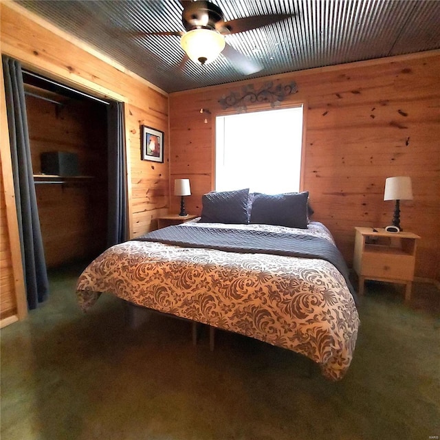 1432 Wayne 523, Wappapello, MO 63966 - bedroom featuring wooden walls and a ceiling fan