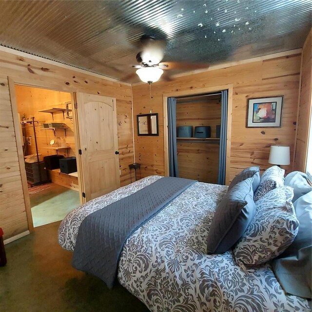 1432 Wayne 523, Wappapello, MO 63966 - bedroom featuring wood walls and carpet flooring