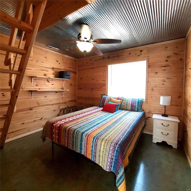 1432 Wayne 523, Wappapello, MO 63966 - bedroom with wood walls and ceiling fan