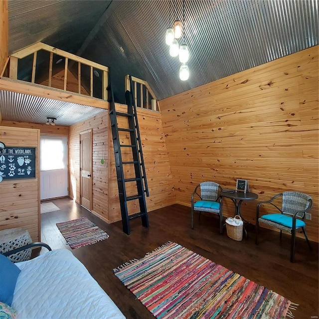 1432 Wayne 523, Wappapello, MO 63966 - bedroom featuring wooden walls, high vaulted ceiling, and wood finished floors