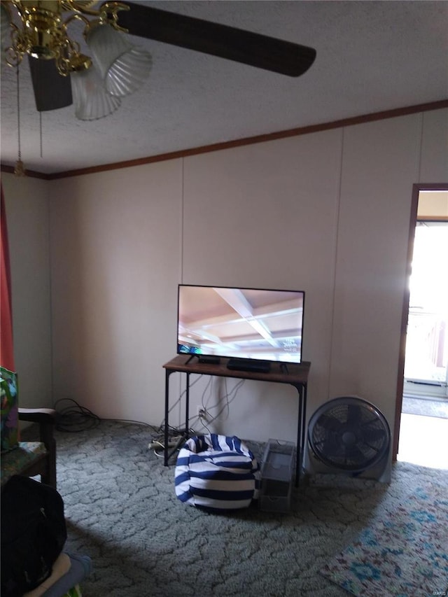 empty room featuring ornamental molding and carpet floors