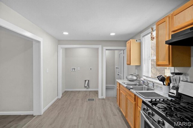 2339 Lincoln Ave, Granite City, IL 62040 - kitchen featuring stainless steel range with gas cooktop, a sink, light wood-style floors, light countertops, and recessed lighting