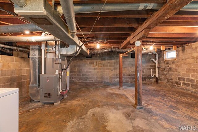 533 Locust St, Carrollton, IL 62016 - below grade area with heating unit and washer / clothes dryer