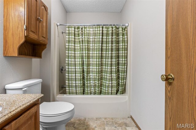 423 Rice Rd, Bonne Terre, MO 63628 - full bathroom featuring vanity, shower / bath combo, toilet, and a textured ceiling