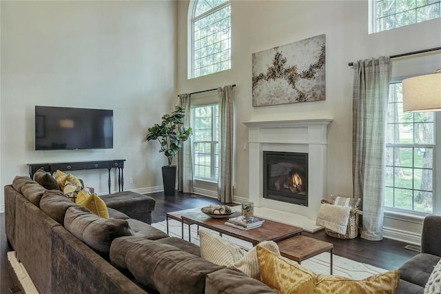 1155 Whitmoor Dr, Weldon Spring, MO 63304 - living area with a high ceiling, baseboards, plenty of natural light, and wood finished floors