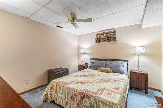 207 Normandie Dr, Bonne Terre, MO 63628 - bedroom featuring carpet, a drop ceiling, and a ceiling fan