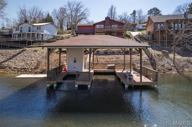 207 Normandie Dr, Bonne Terre, MO 63628 - dock featuring a gazebo, a water view, and a residential view