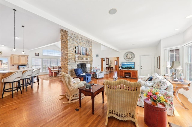 900 Deer Circle Dr, Carlyle, IL 62231 - living room with light wood-style flooring and a stone fireplace